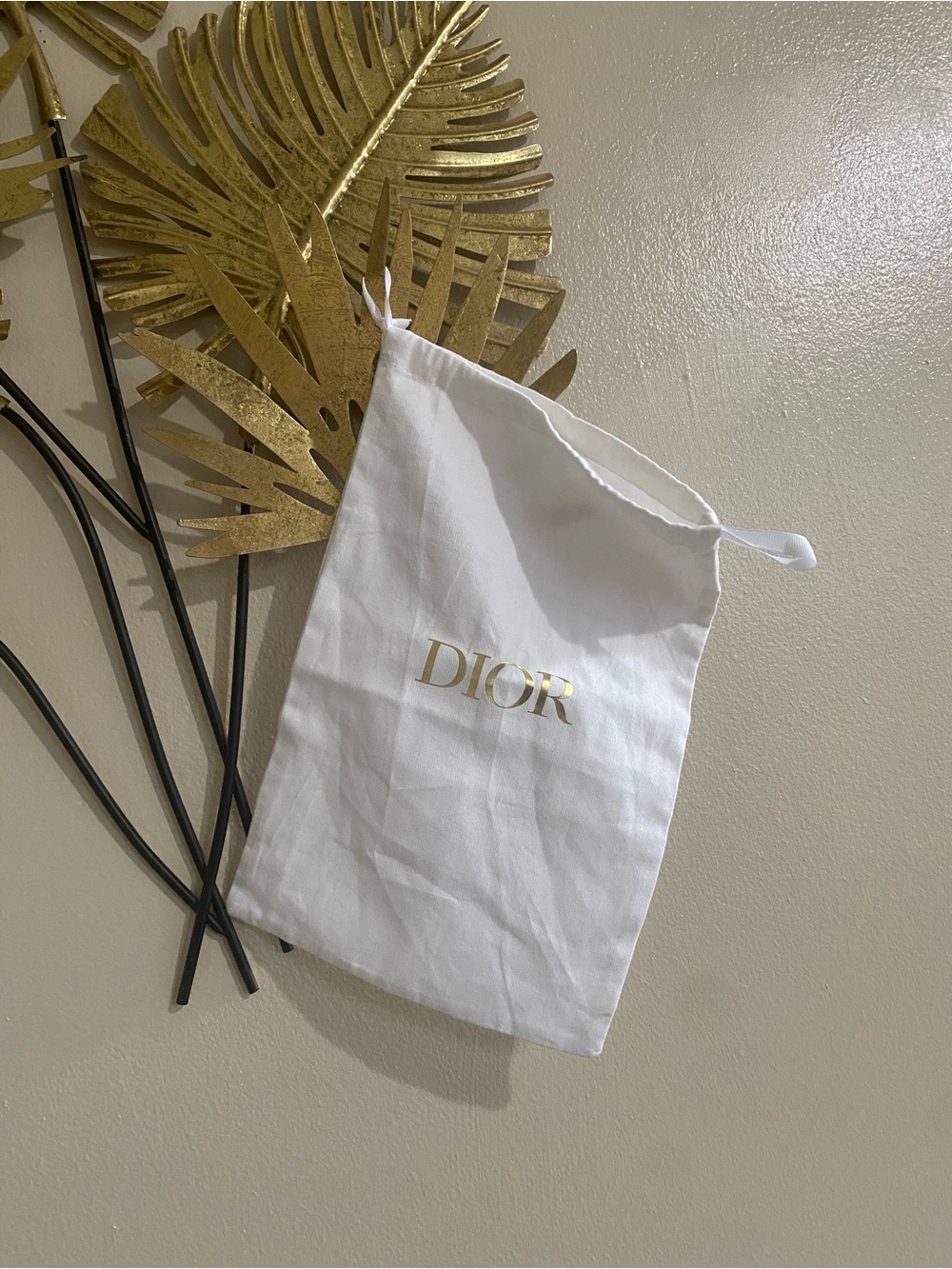 Dior White Drawstring Pouch with Gold Logo
